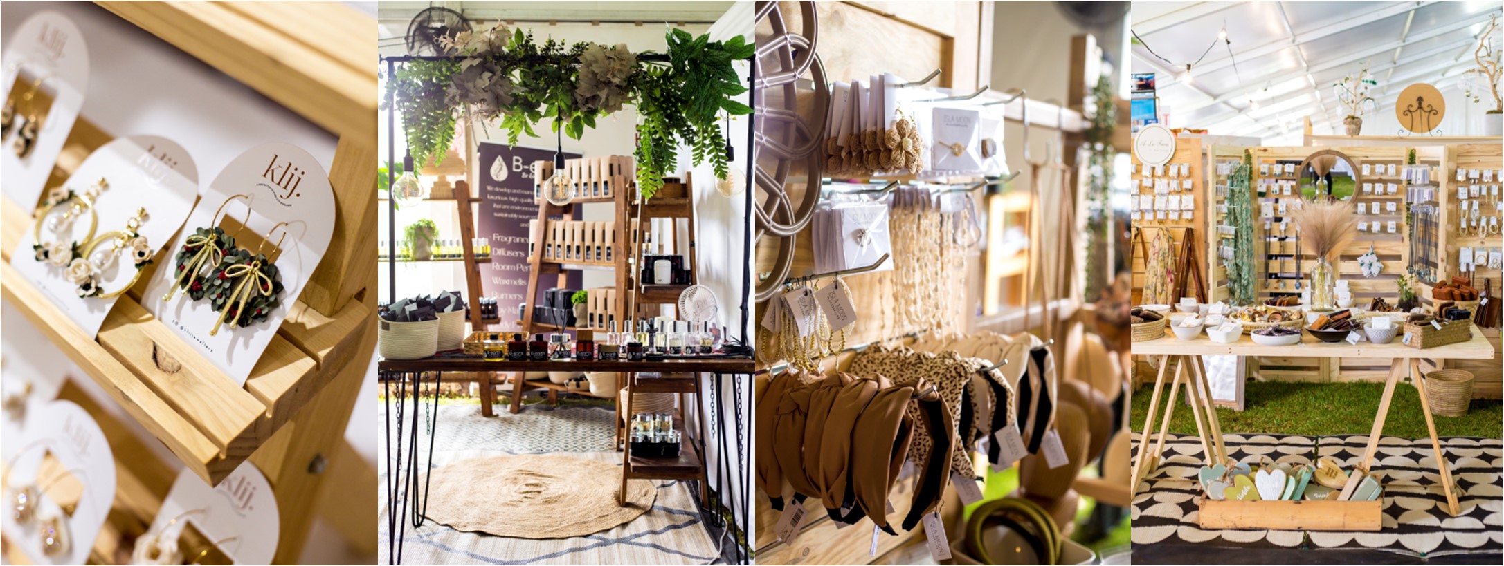 Pretty displays of beautiful clay jewellery, luxurious body products and handmade decor at Let's Love Local Gift Market